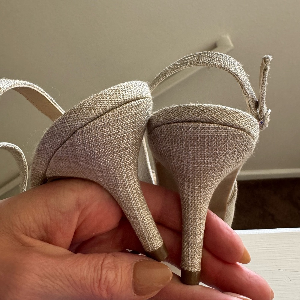 Marbella Beige Neutral Kitten Heel Sling Backs Bow Size 9 NEW - Picture 4 of 7